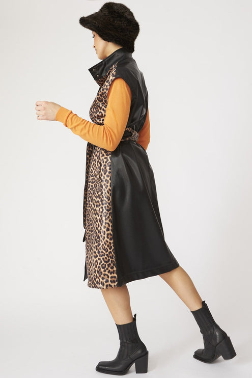 JAYLEY Leopard Print Maxi Gilet with Belt