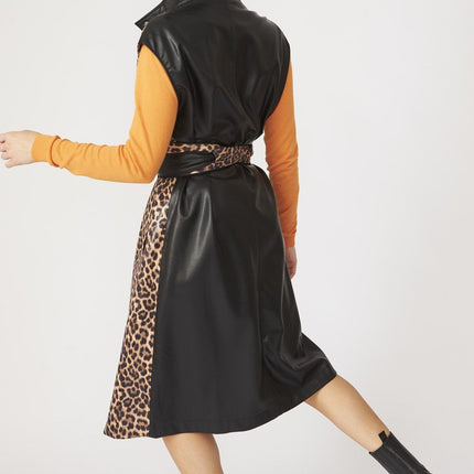 JAYLEY Leopard Print Maxi Gilet with Belt