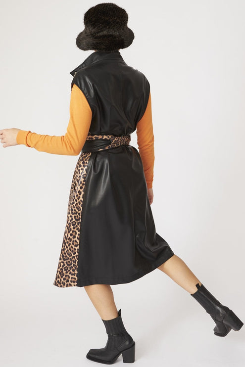 JAYLEY Leopard Print Maxi Gilet with Belt